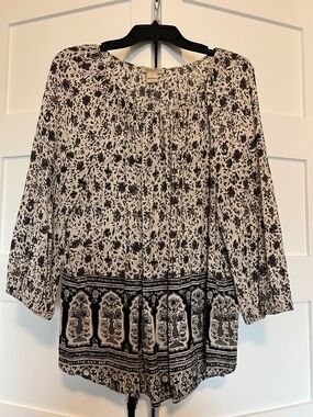 Lucky Brand Black & White Floral Border Tunic
